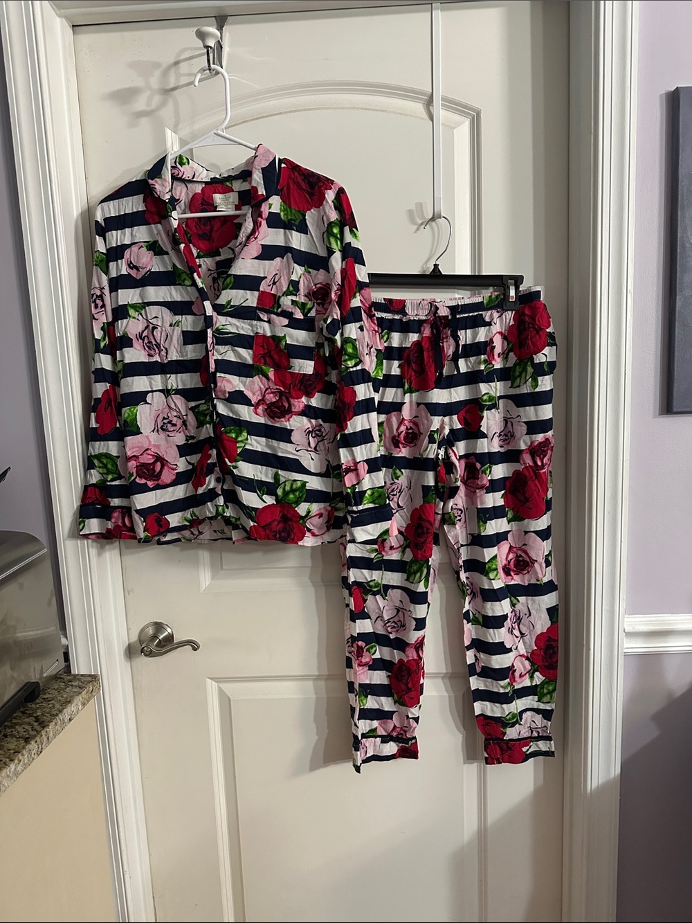 NEW Kate Spade Floral Stripe Pajama Set Size Large